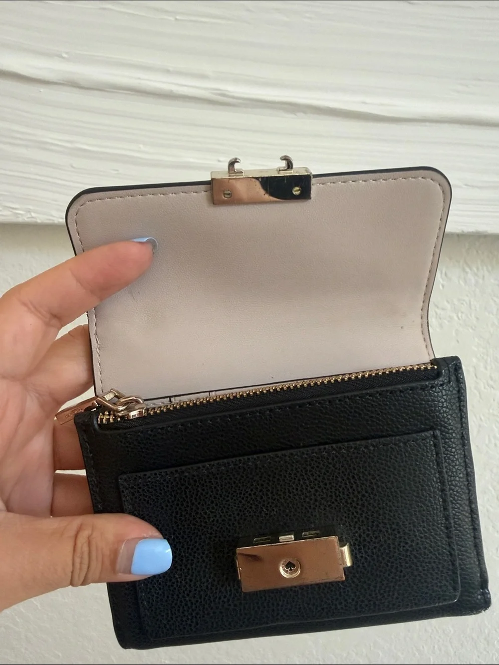 kate spade Black Pebbled Leather Wallet with Gold Lock